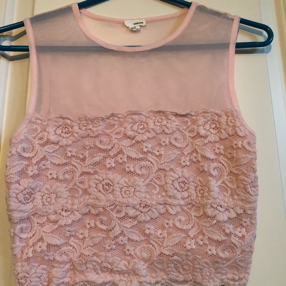 Garage Pink Lace Floral Crop Top